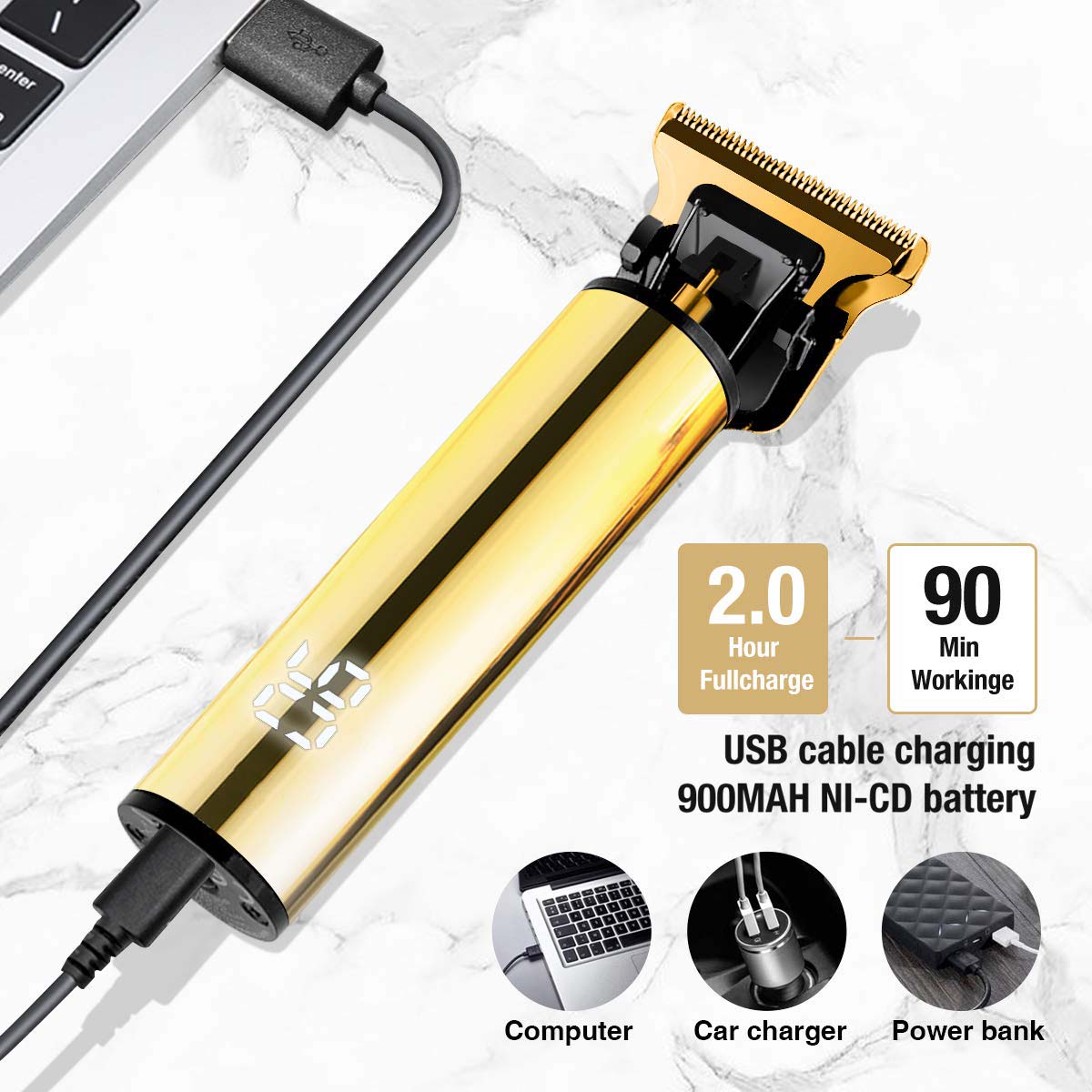 Acero inoxidable inalámbrico USB recargable T-Blade Trimmer